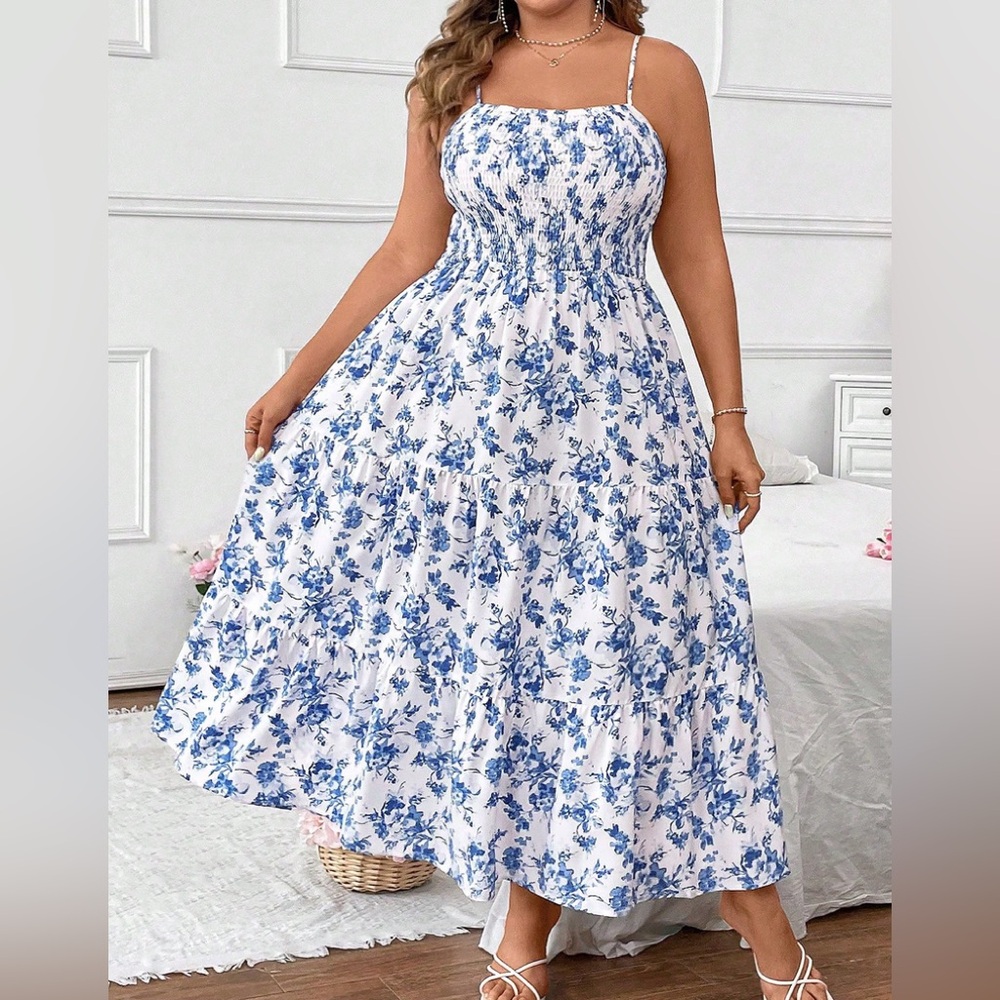 Floral Blue and White Women's Dress 3x